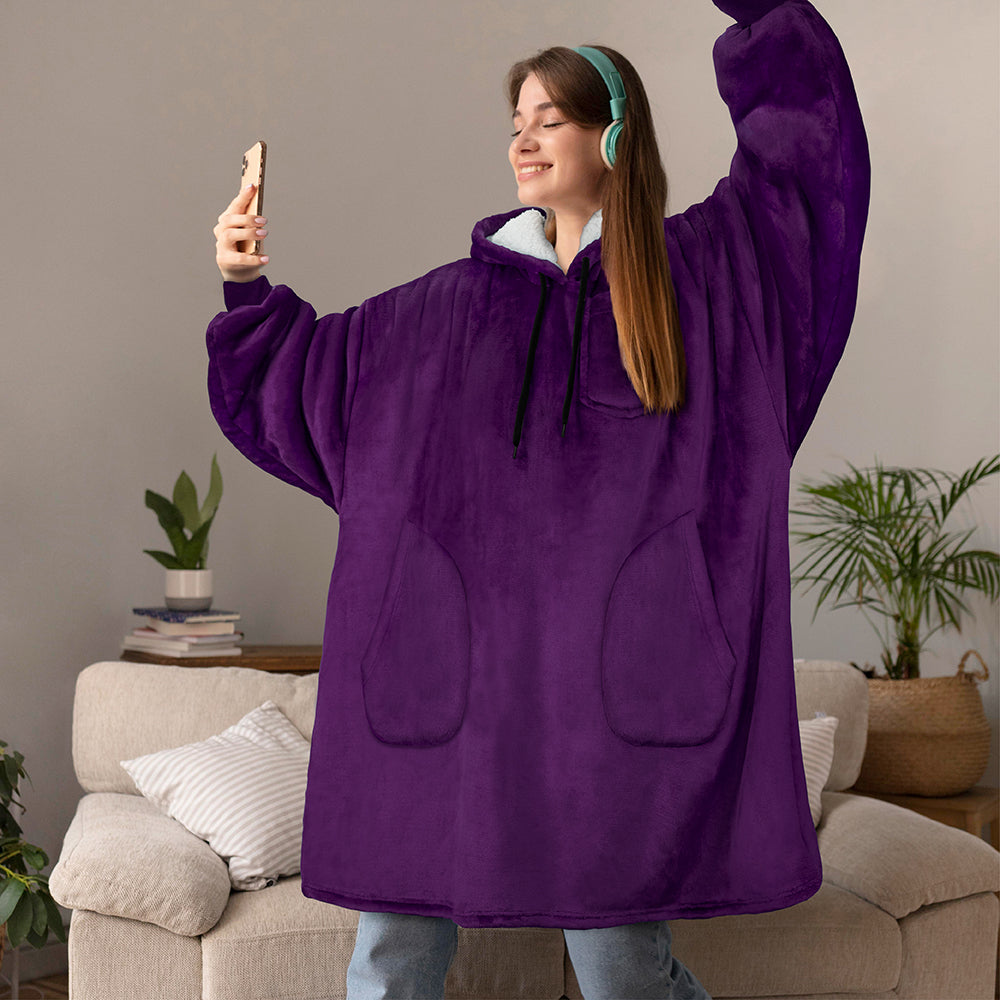 Chest Pocket Sherpa Hoodie Blanket - Patch Pocket (Regular / Long)