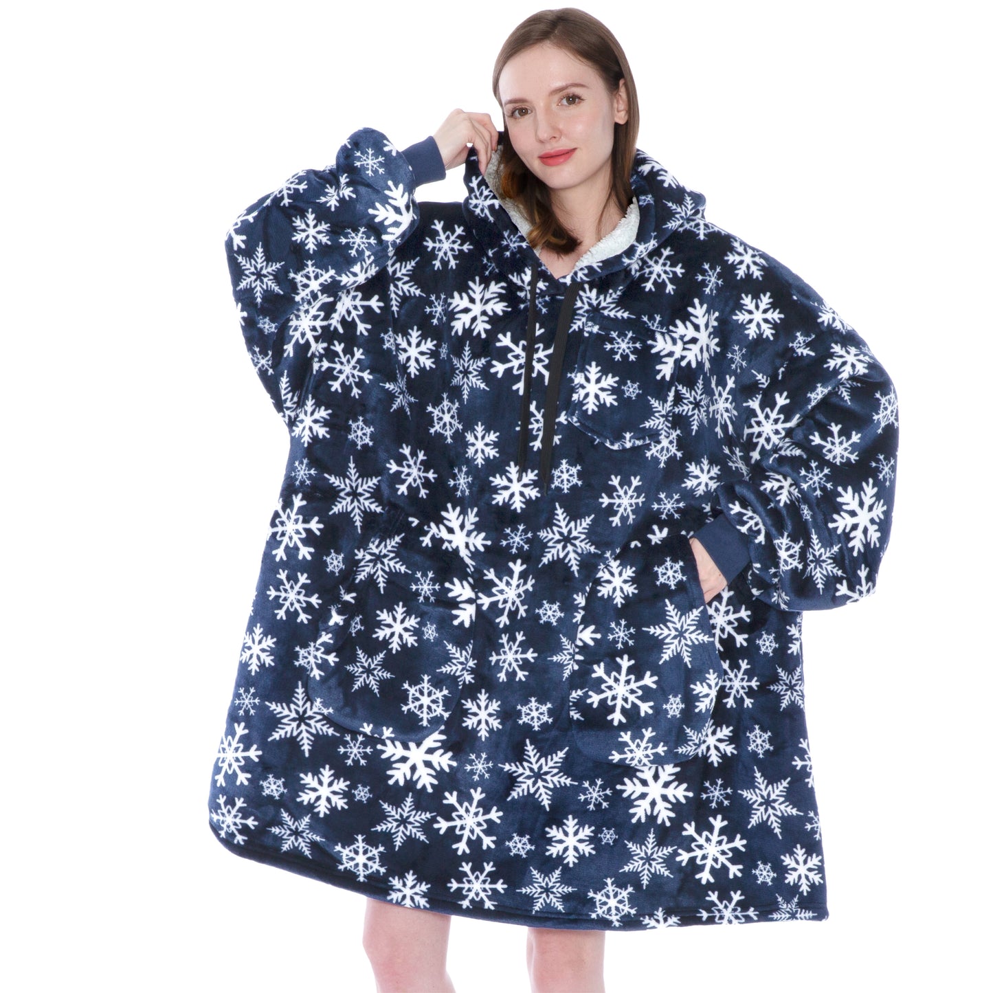 Chest Pocket Sherpa Hoodie Blanket - Patch Pocket (Regular / Long)