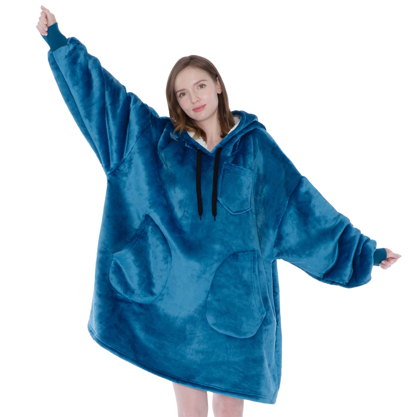 Chest Pocket Sherpa Hoodie Blanket - Patch Pocket (Regular / Long)
