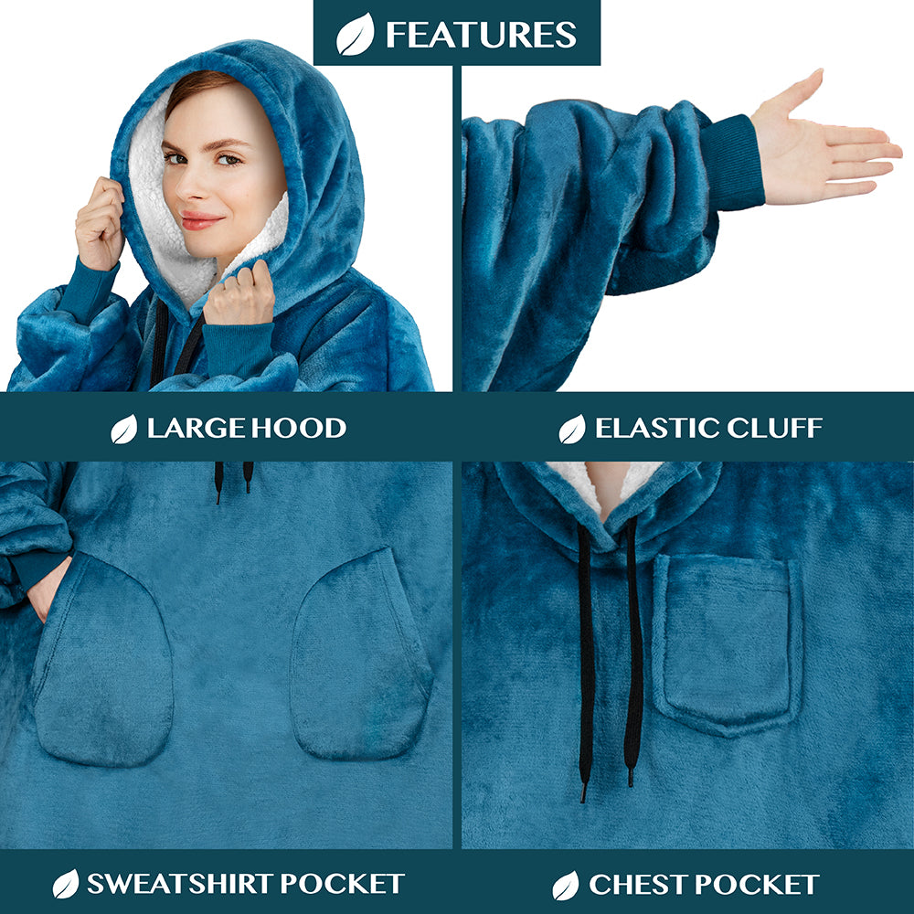 Chest Pocket Sherpa Hoodie Blanket - Patch Pocket (Regular / Long)