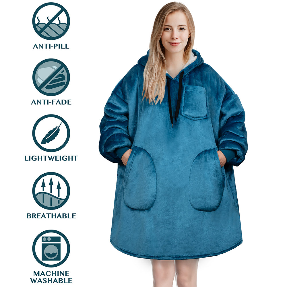 Chest Pocket Sherpa Hoodie Blanket - Patch Pocket (Regular / Long)