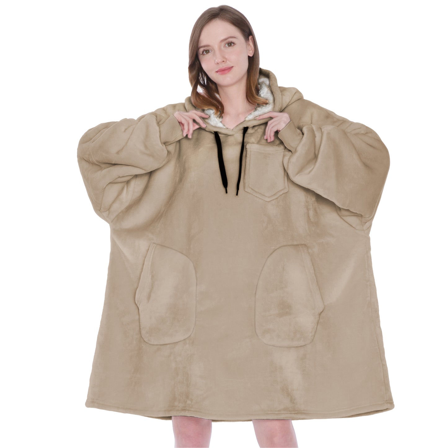 Chest Pocket Sherpa Hoodie Blanket - Patch Pocket (Regular / Long)