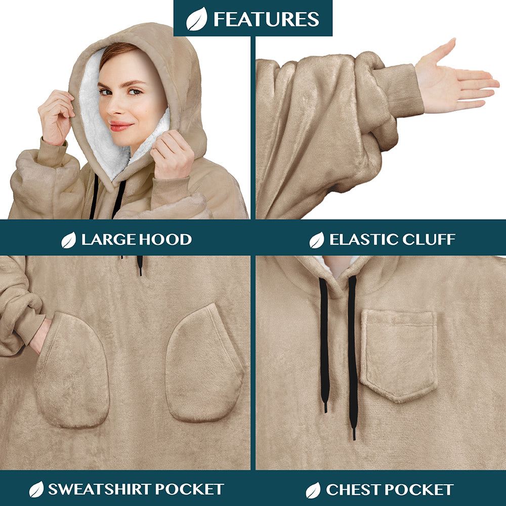 Chest Pocket Sherpa Hoodie Blanket - Patch Pocket (Regular / Long)