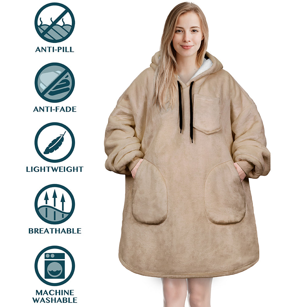 Chest Pocket Sherpa Hoodie Blanket - Patch Pocket (Regular / Long)