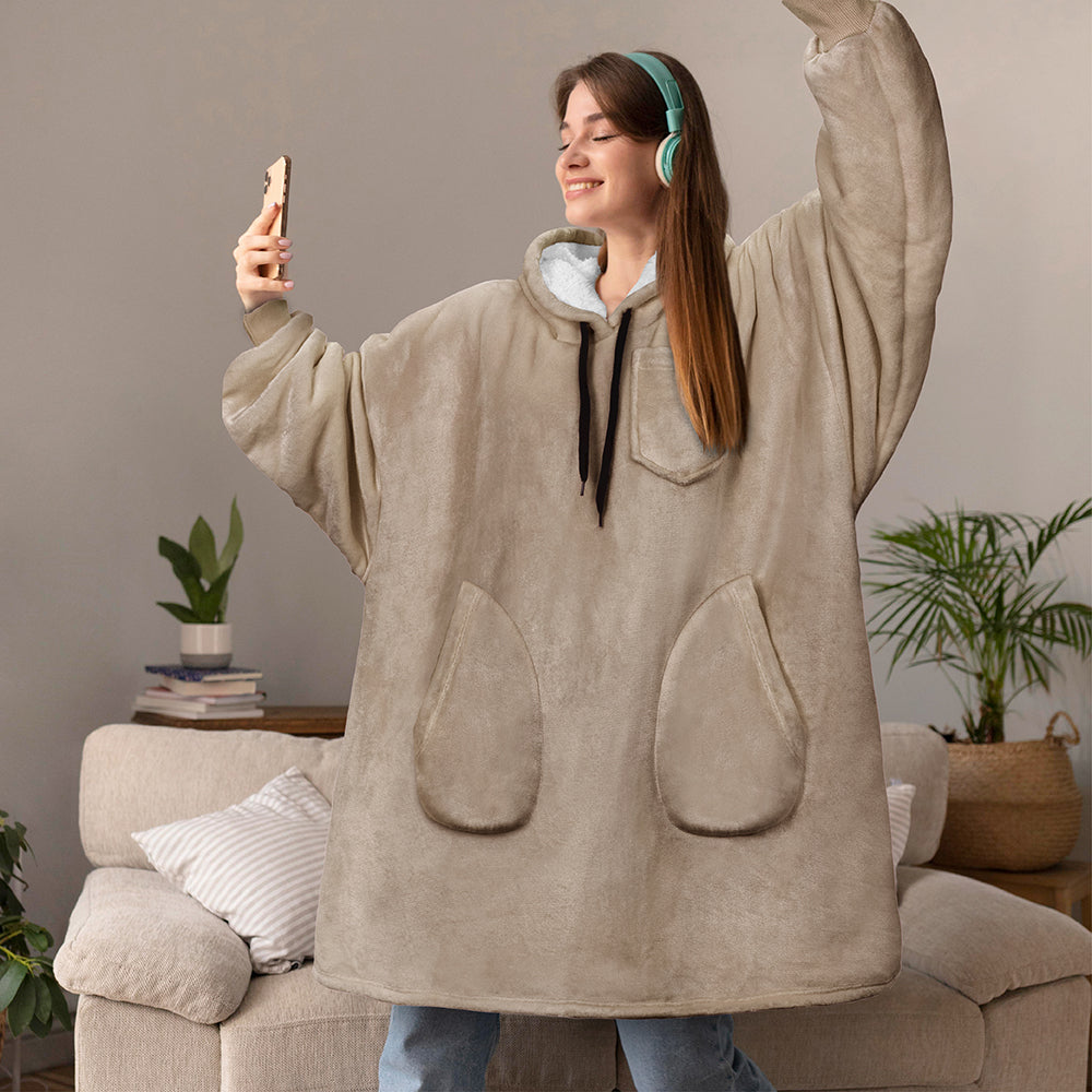 Chest Pocket Sherpa Hoodie Blanket - Patch Pocket (Regular / Long)