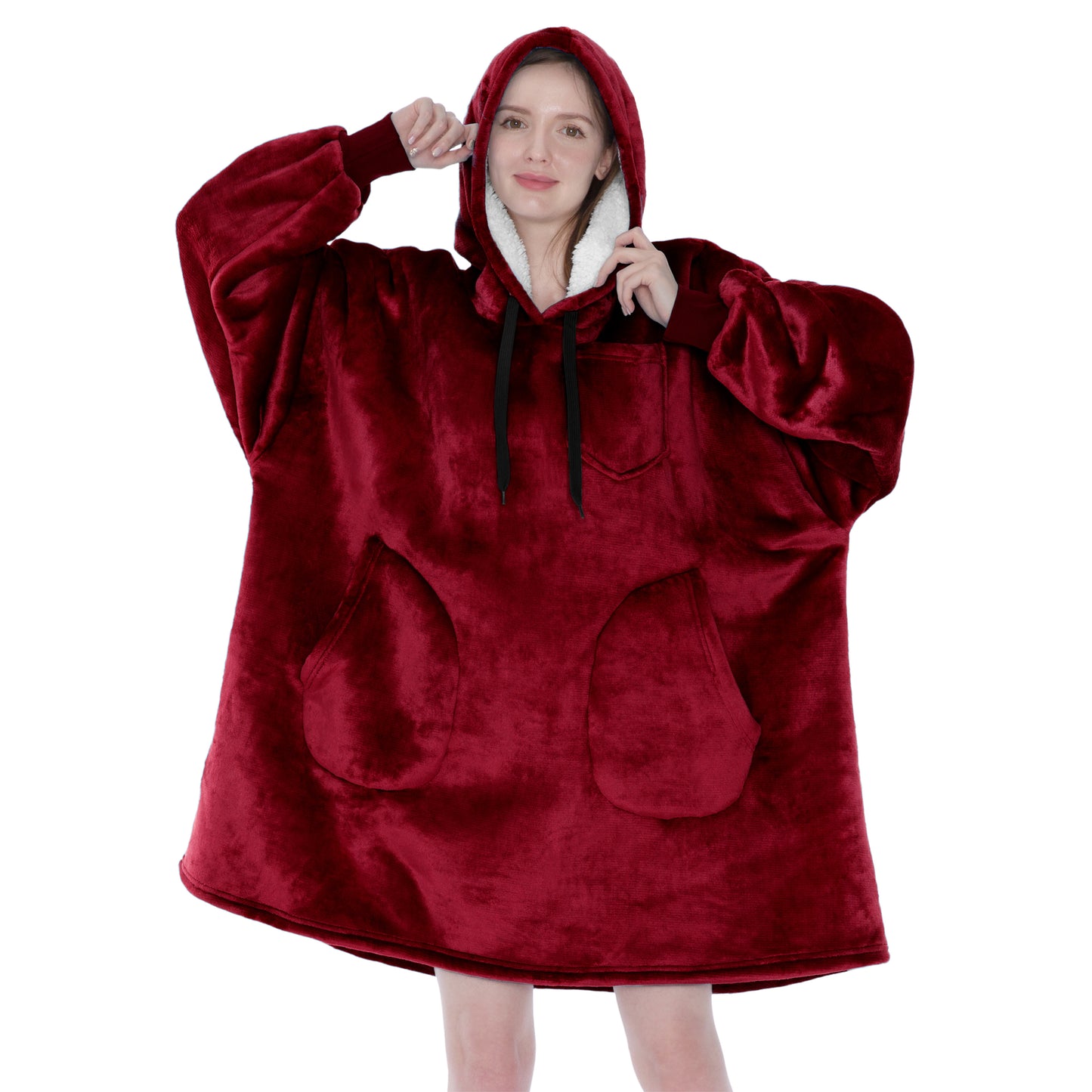 Chest Pocket Sherpa Hoodie Blanket - Patch Pocket (Regular / Long)
