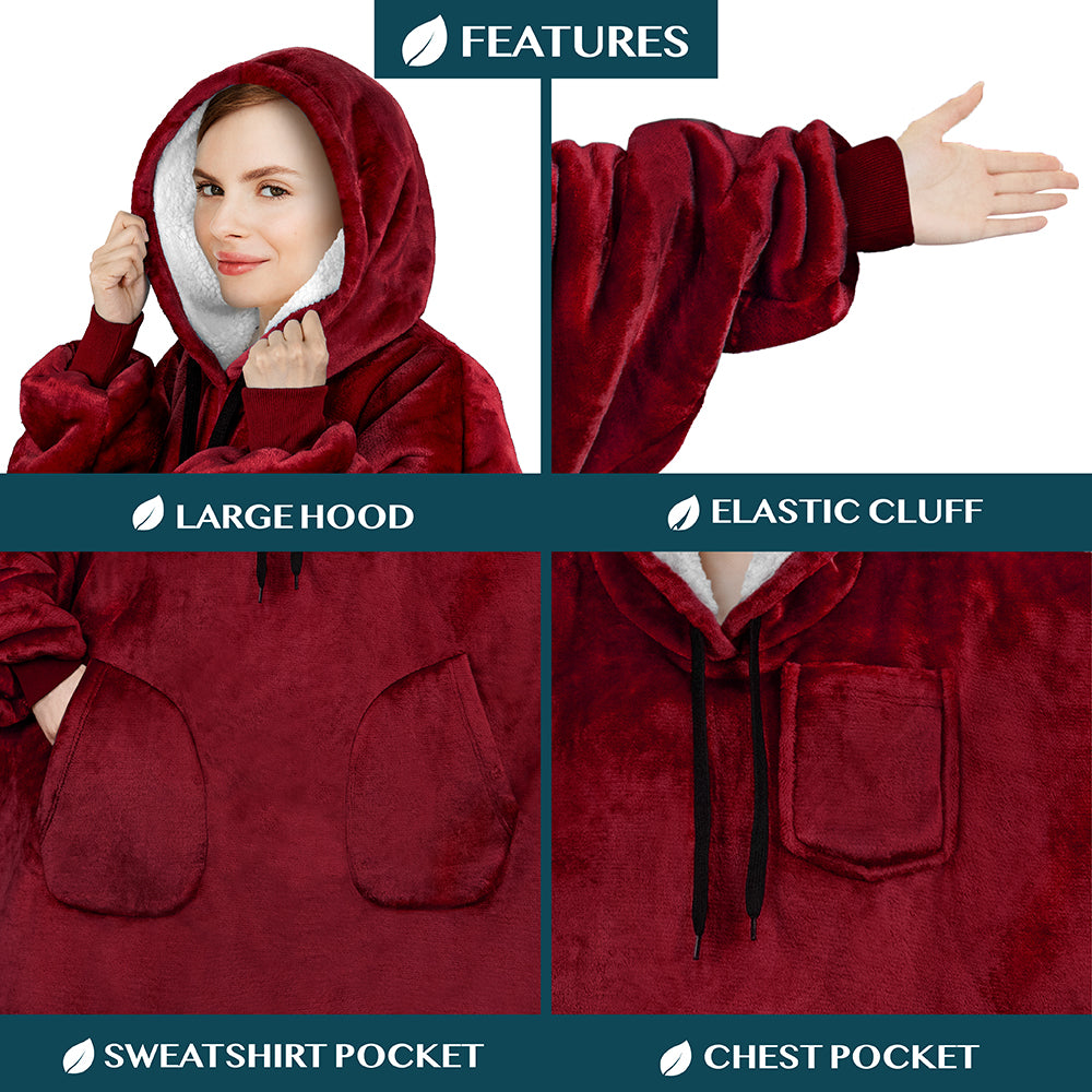 Chest Pocket Sherpa Hoodie Blanket - Patch Pocket (Regular / Long)