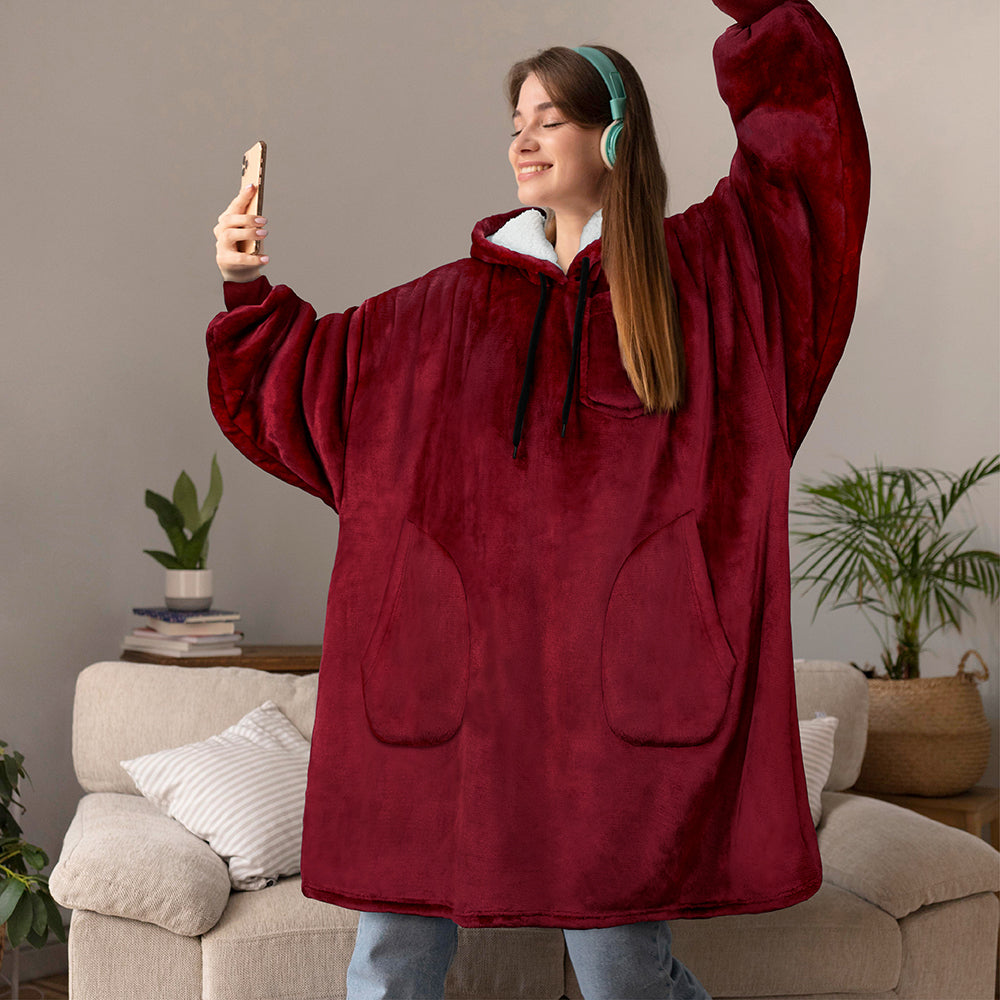 Chest Pocket Sherpa Hoodie Blanket - Patch Pocket (Regular / Long)
