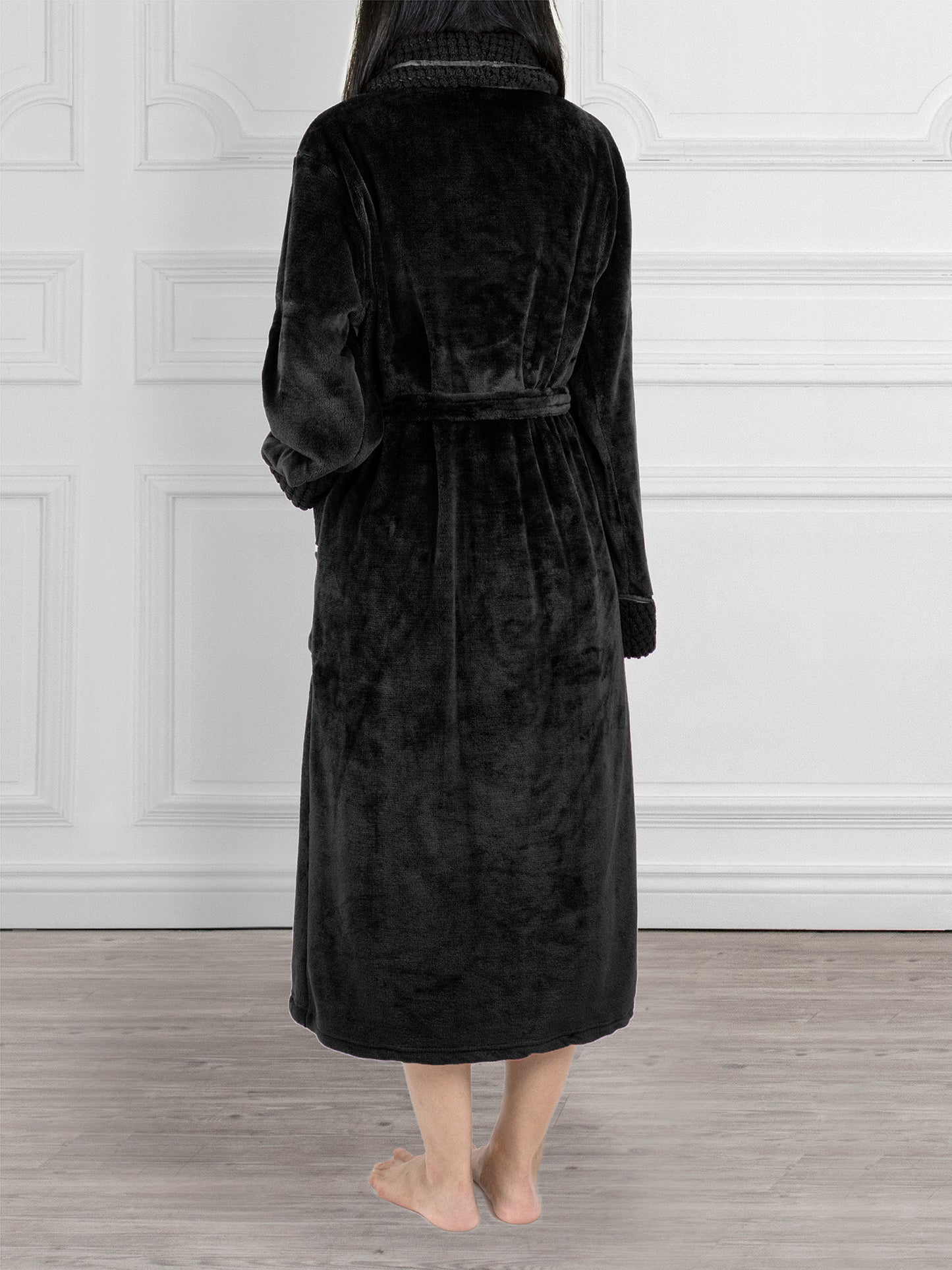 Women's Satin and Waffle Trim Fleece Robe