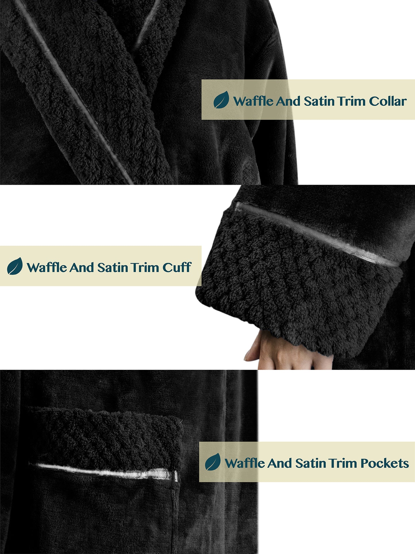 Women's Satin and Waffle Trim Fleece Robe