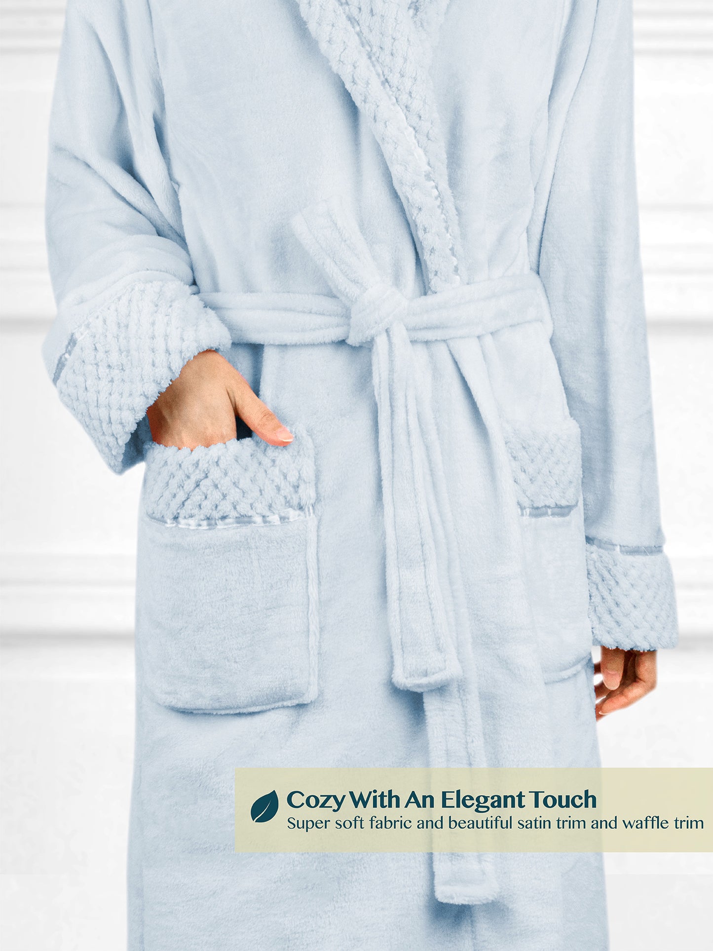 Women's Satin and Waffle Trim Fleece Robe