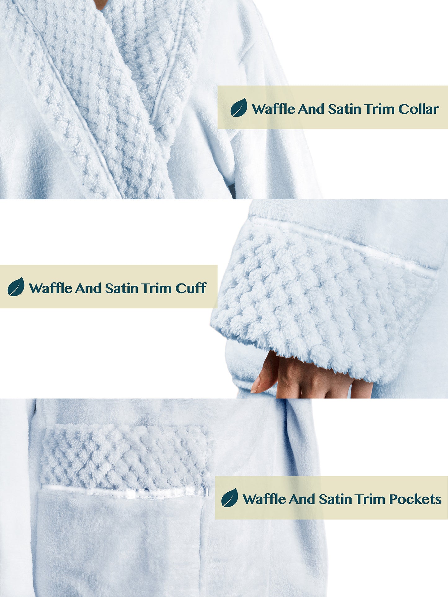 Women's Satin and Waffle Trim Fleece Robe