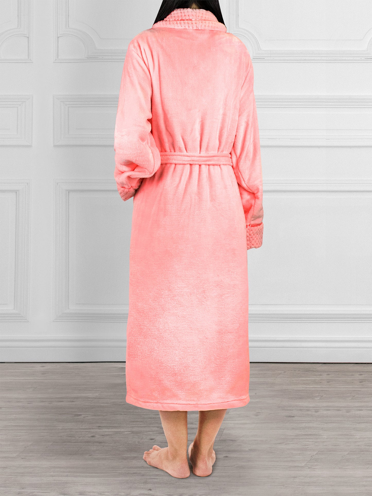 Women's Satin and Waffle Trim Fleece Robe