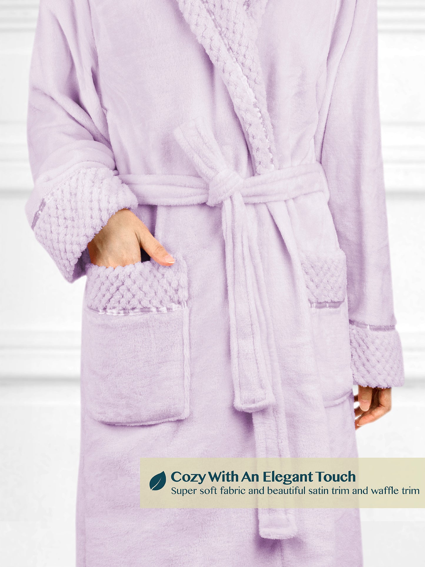 Women's Satin and Waffle Trim Fleece Robe