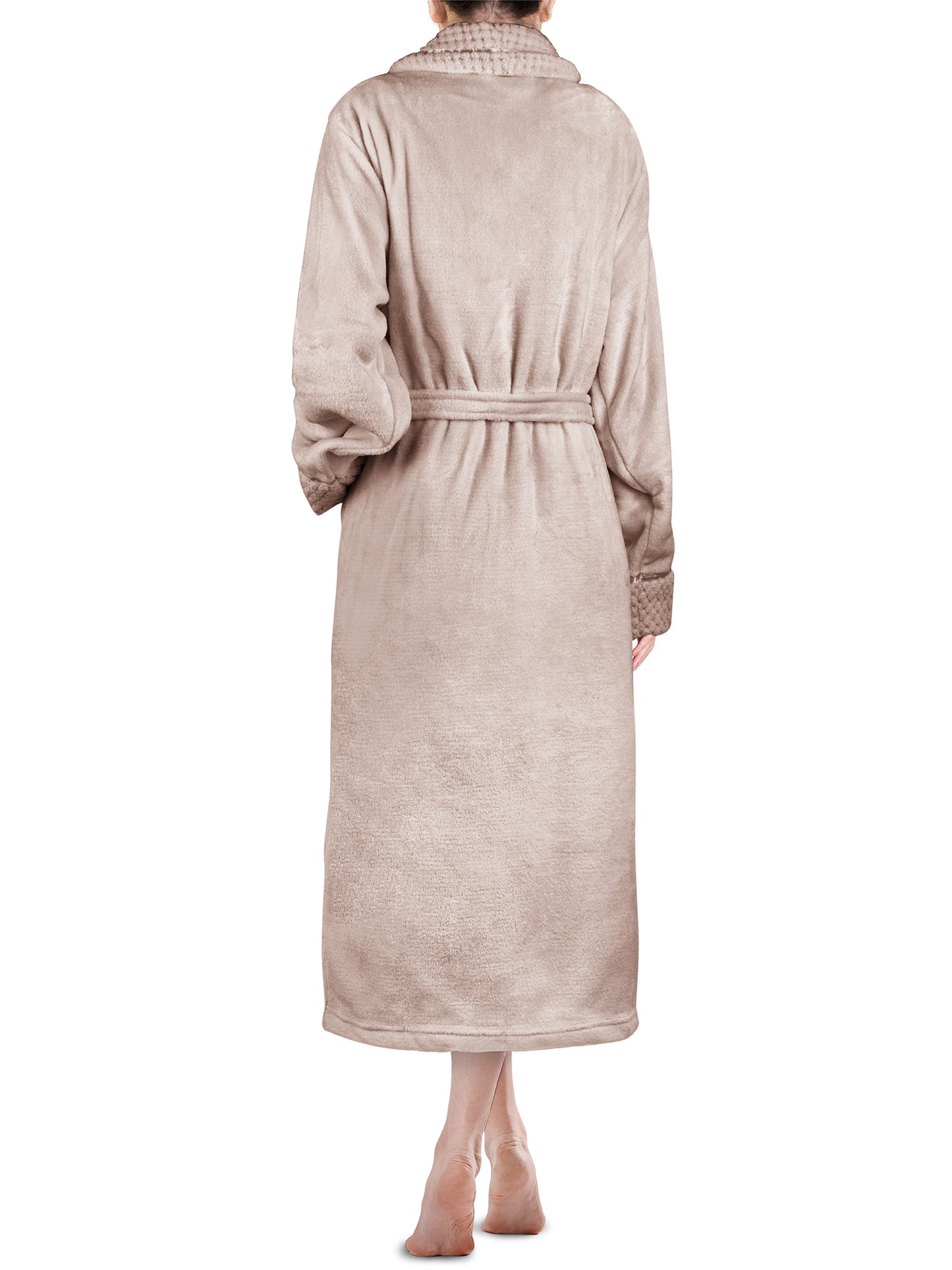 Women's Satin and Waffle Trim Fleece Robe
