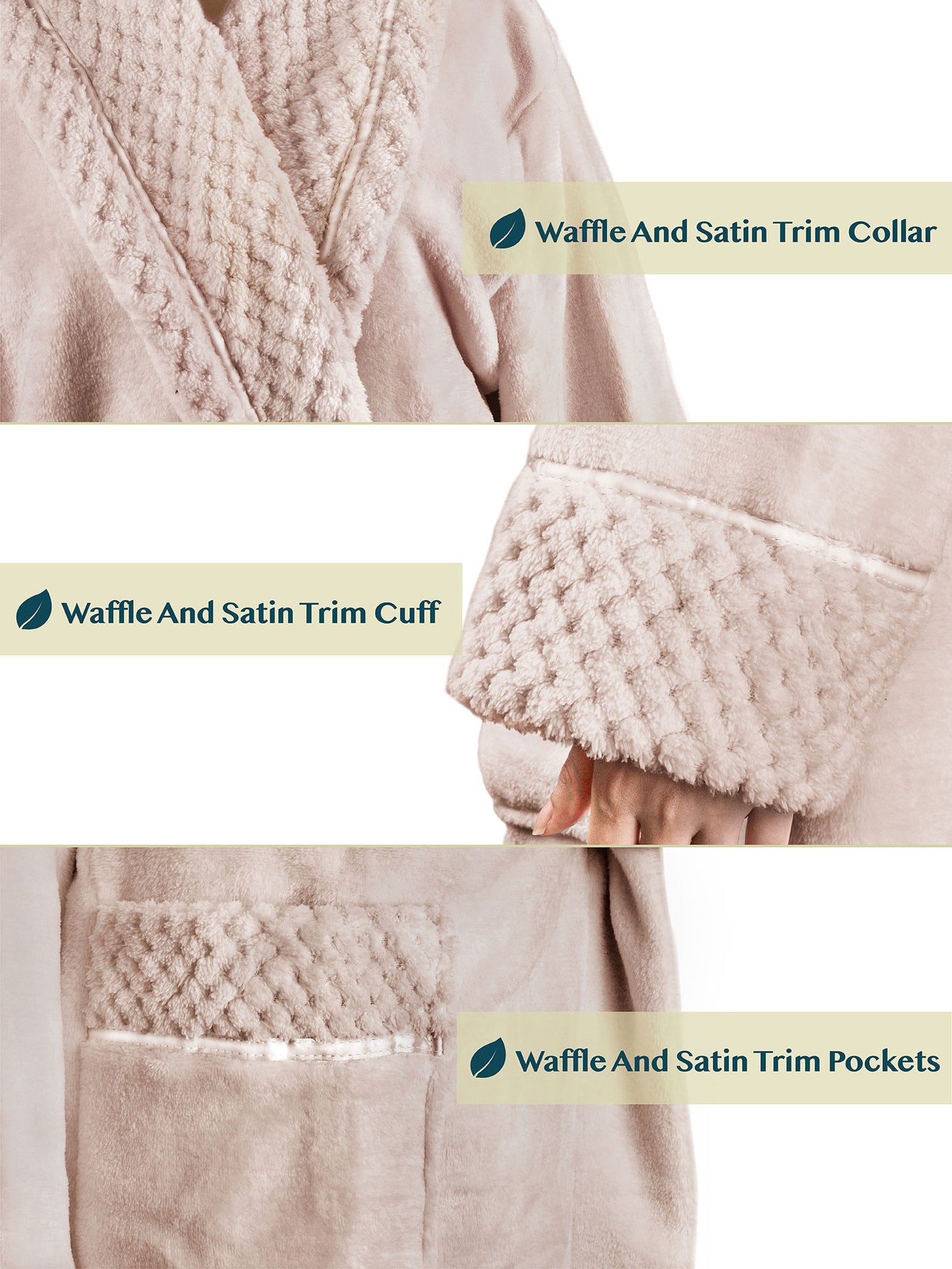 Women's Satin and Waffle Trim Fleece Robe