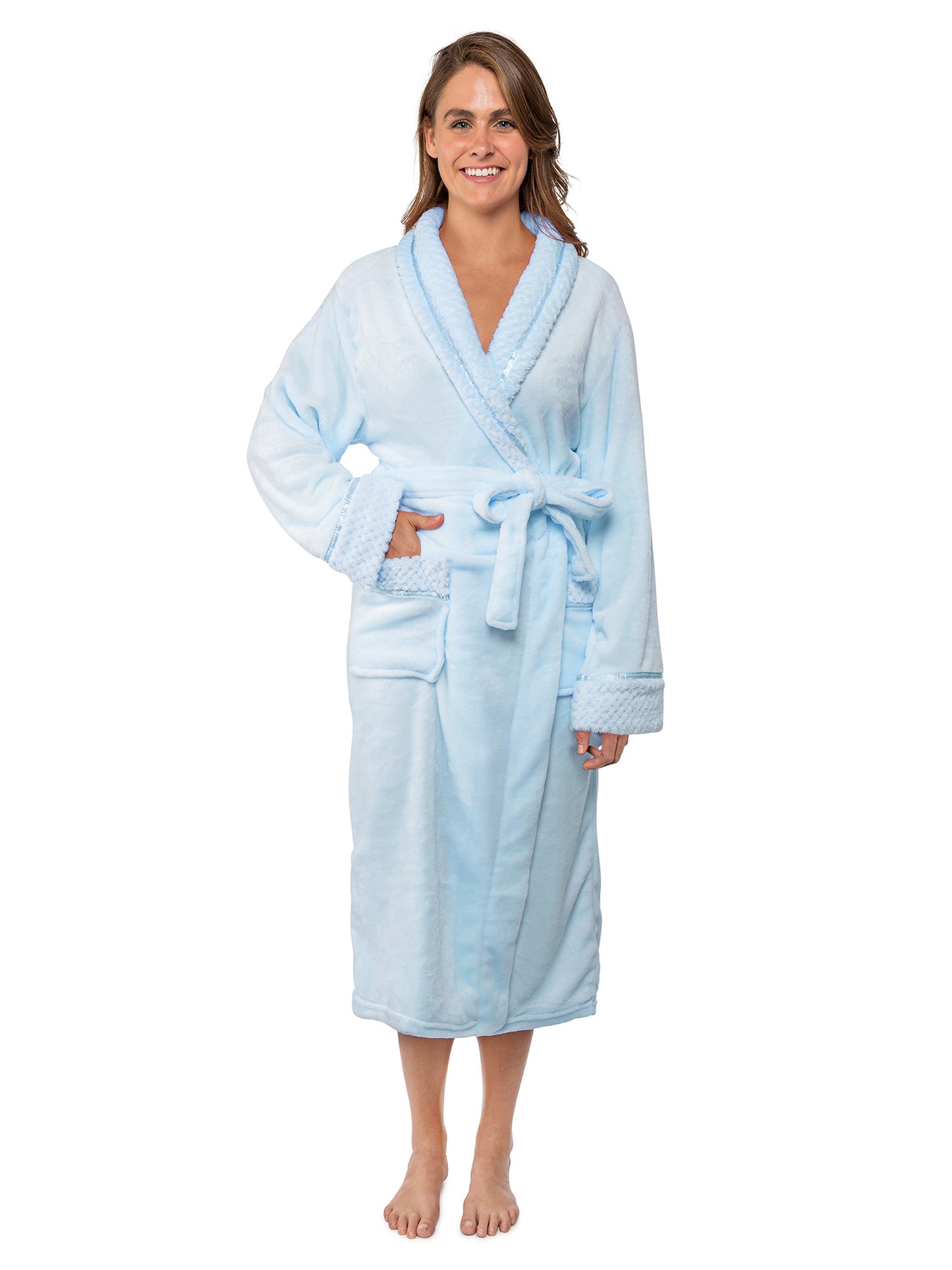 Women's Satin and Waffle Trim Fleece Robe