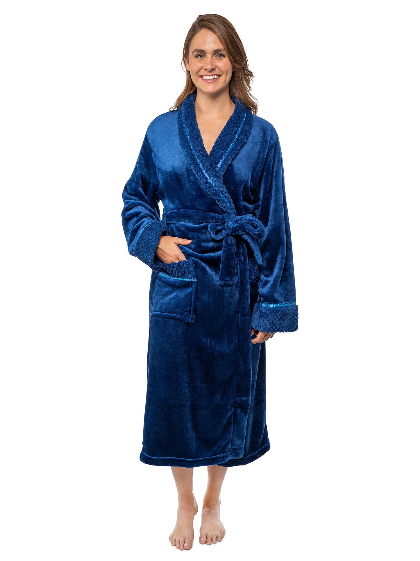 Women's Satin and Waffle Trim Fleece Robe