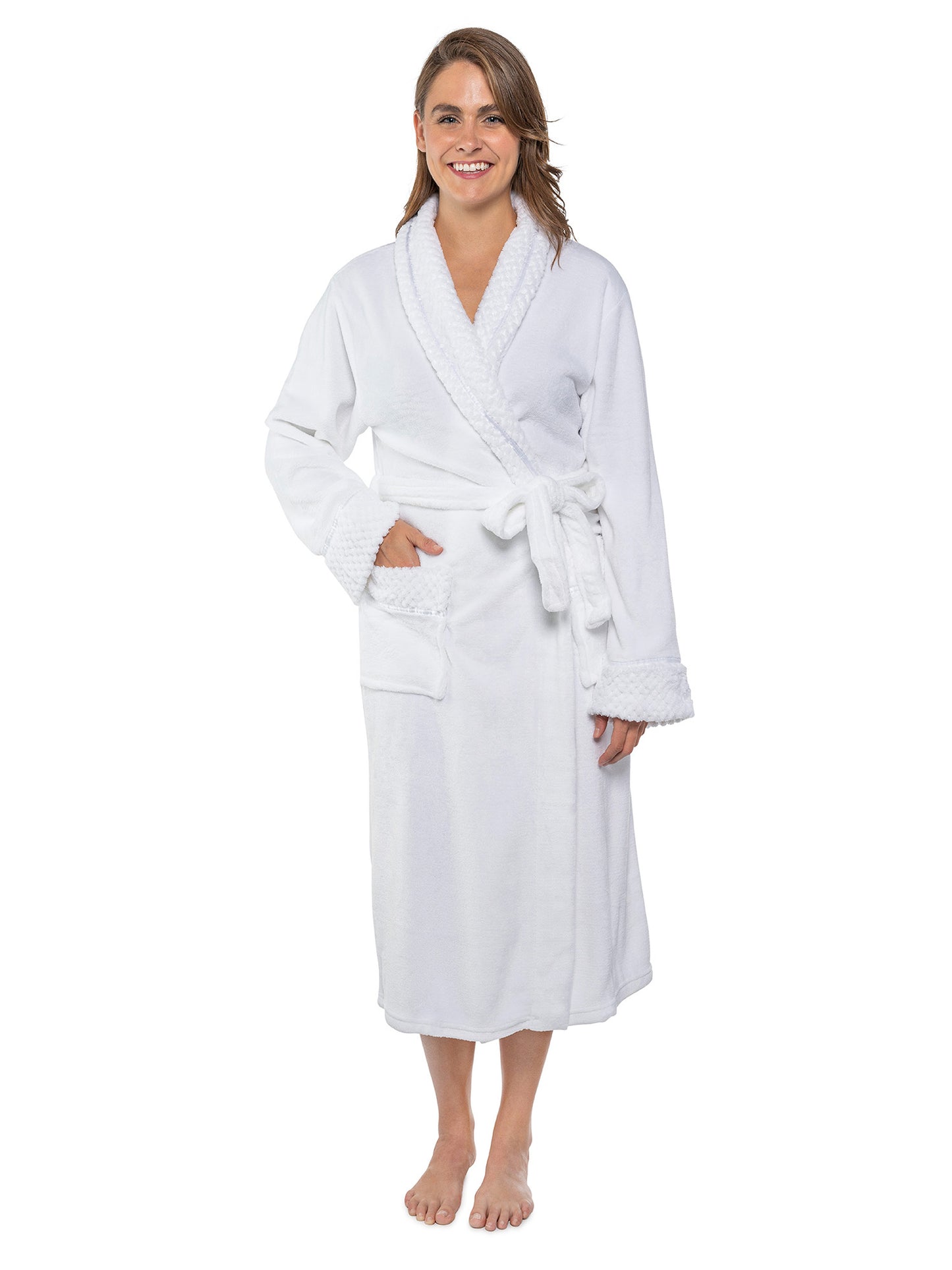 Women's Satin and Waffle Trim Fleece Robe