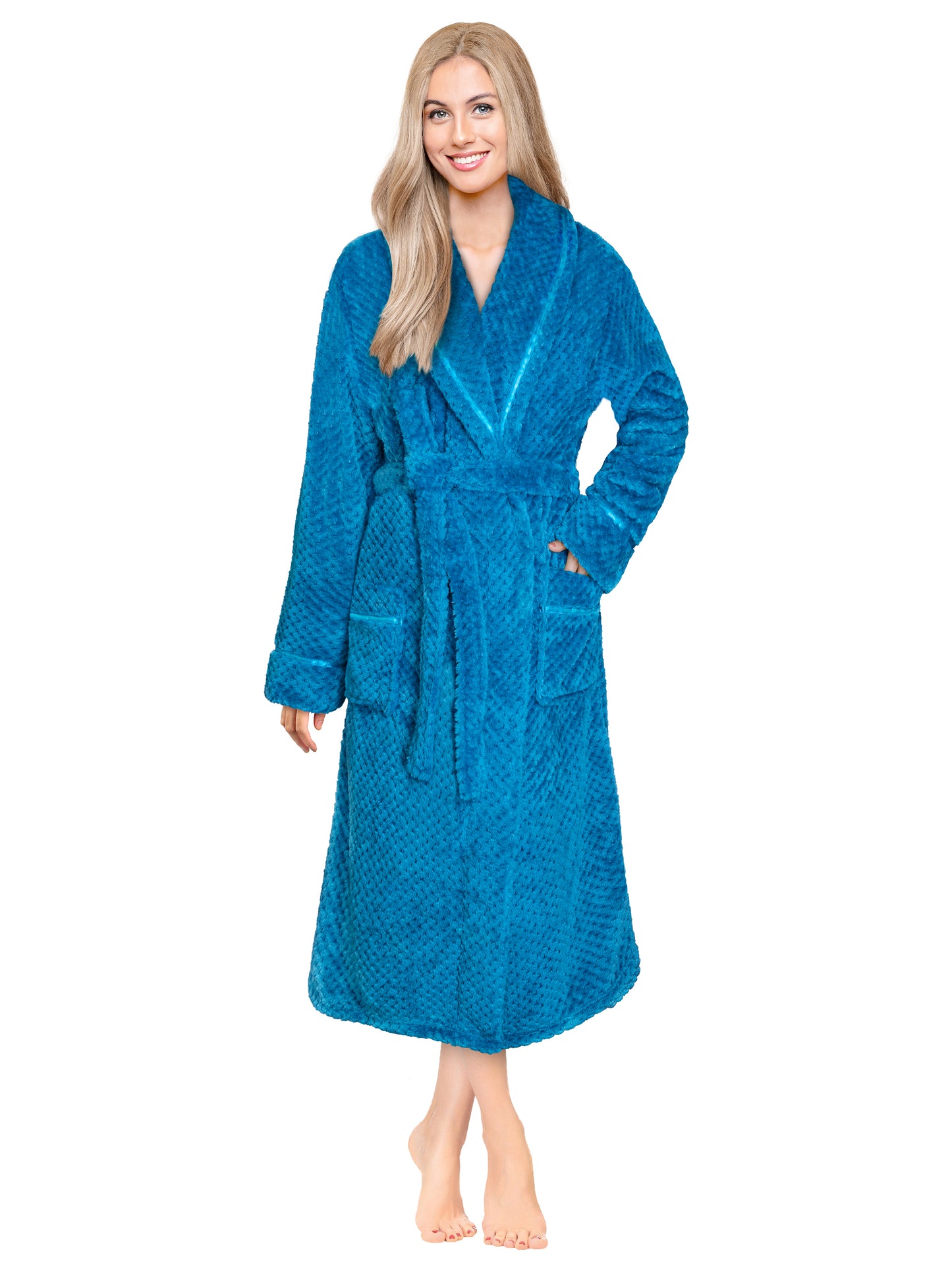 Women's Waffle Textured Satin Trim Fleece Robe