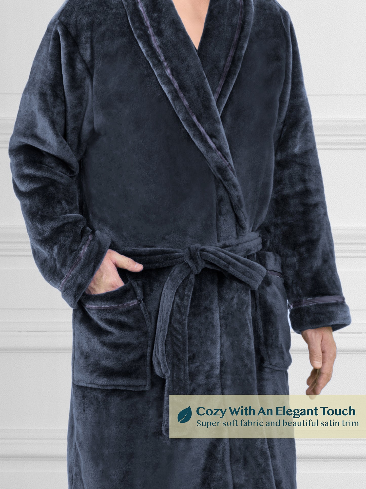 Men's Satin Trim Fleece Robe