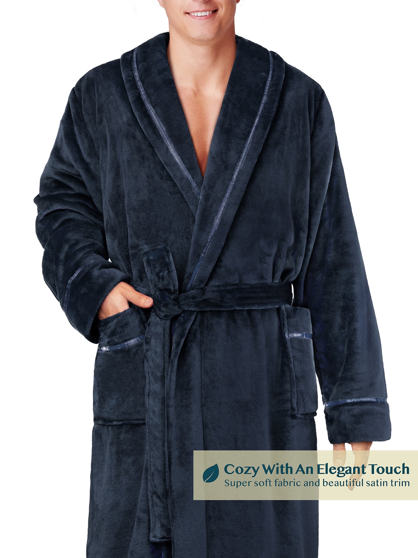 Men's Satin Trim Fleece Robe