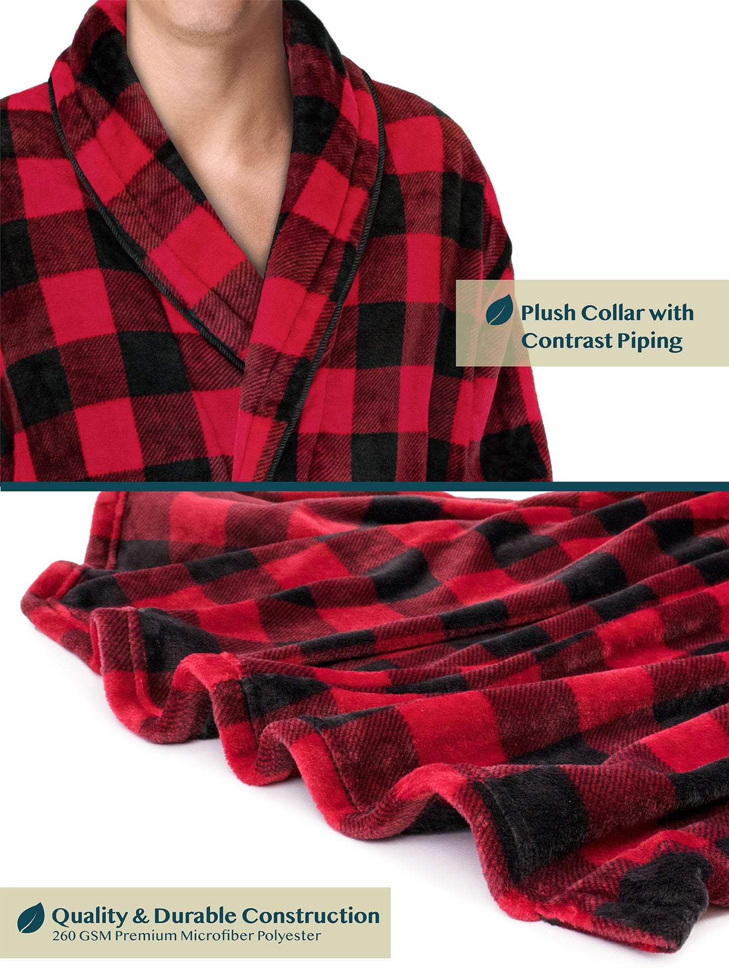 Men's Piping Fleece Robe
