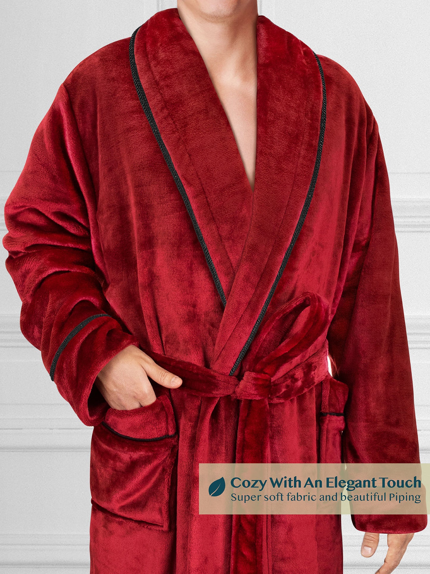 Men's Piping Fleece Robe