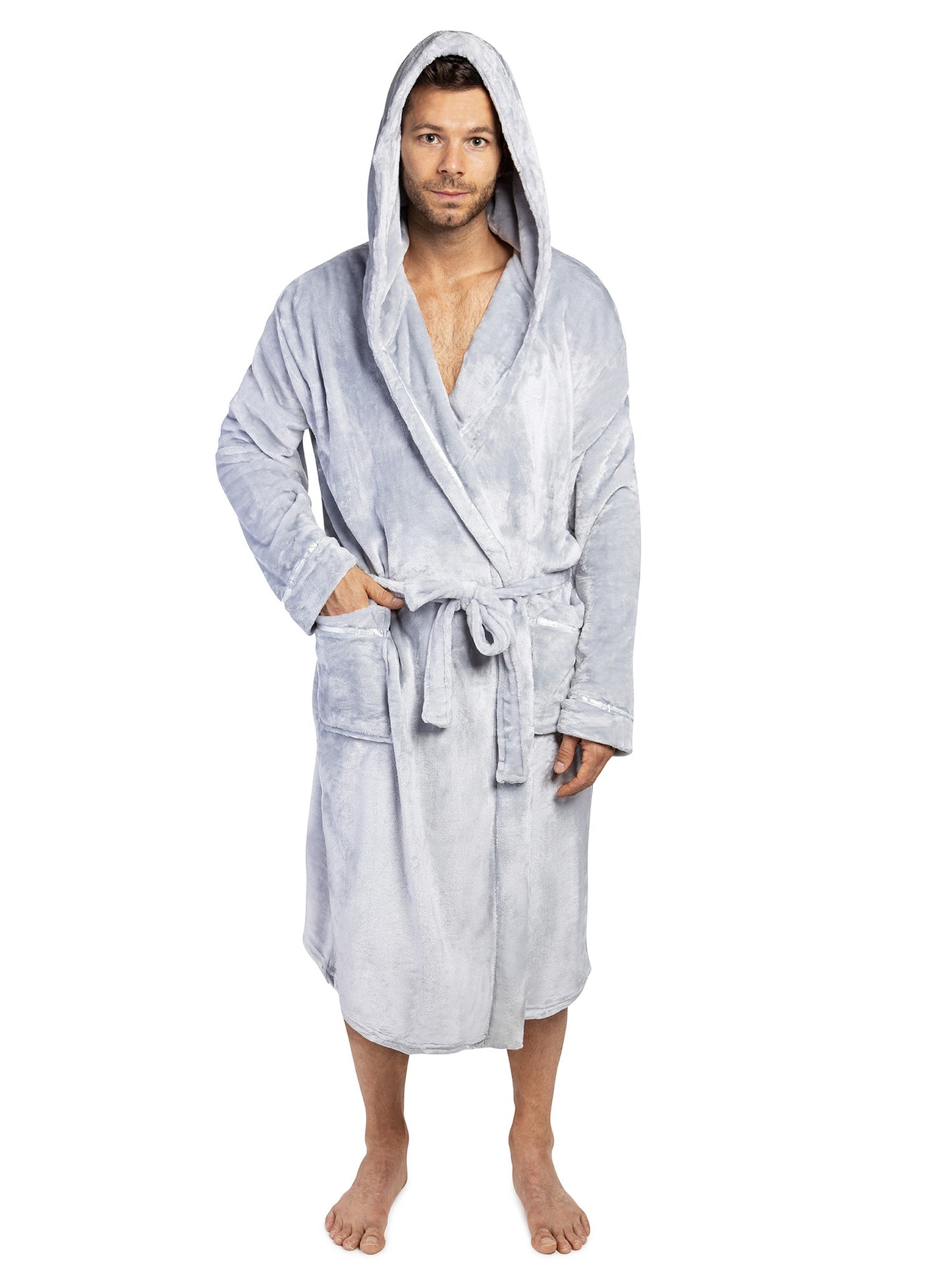 Men's Satin Trim Fleece Robe with Hood