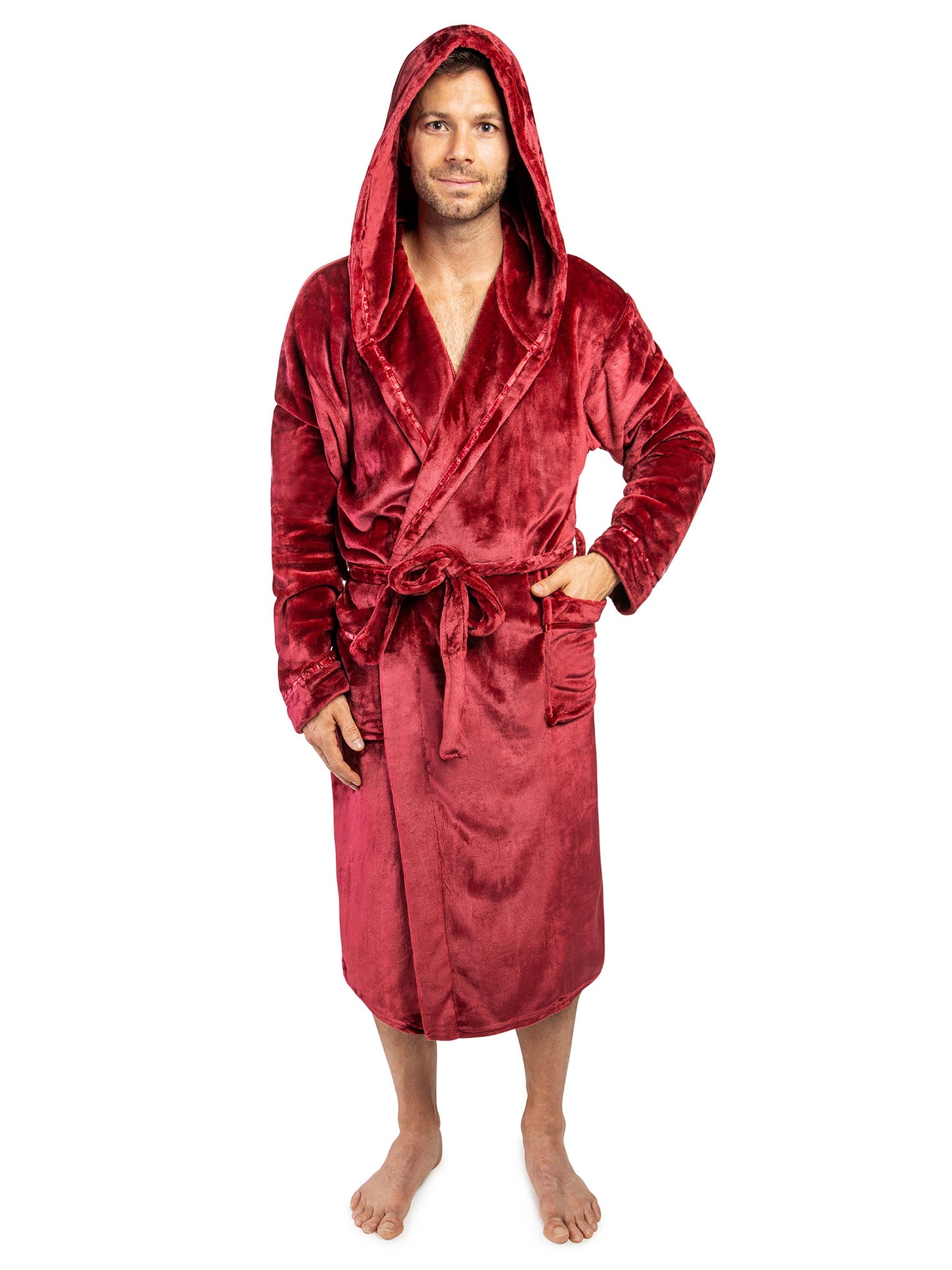 Men's Satin Trim Fleece Robe with Hood