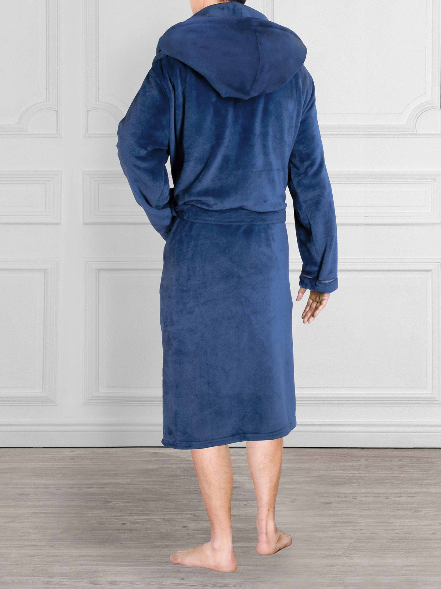 Men's Satin Trim Fleece Robe with Hood