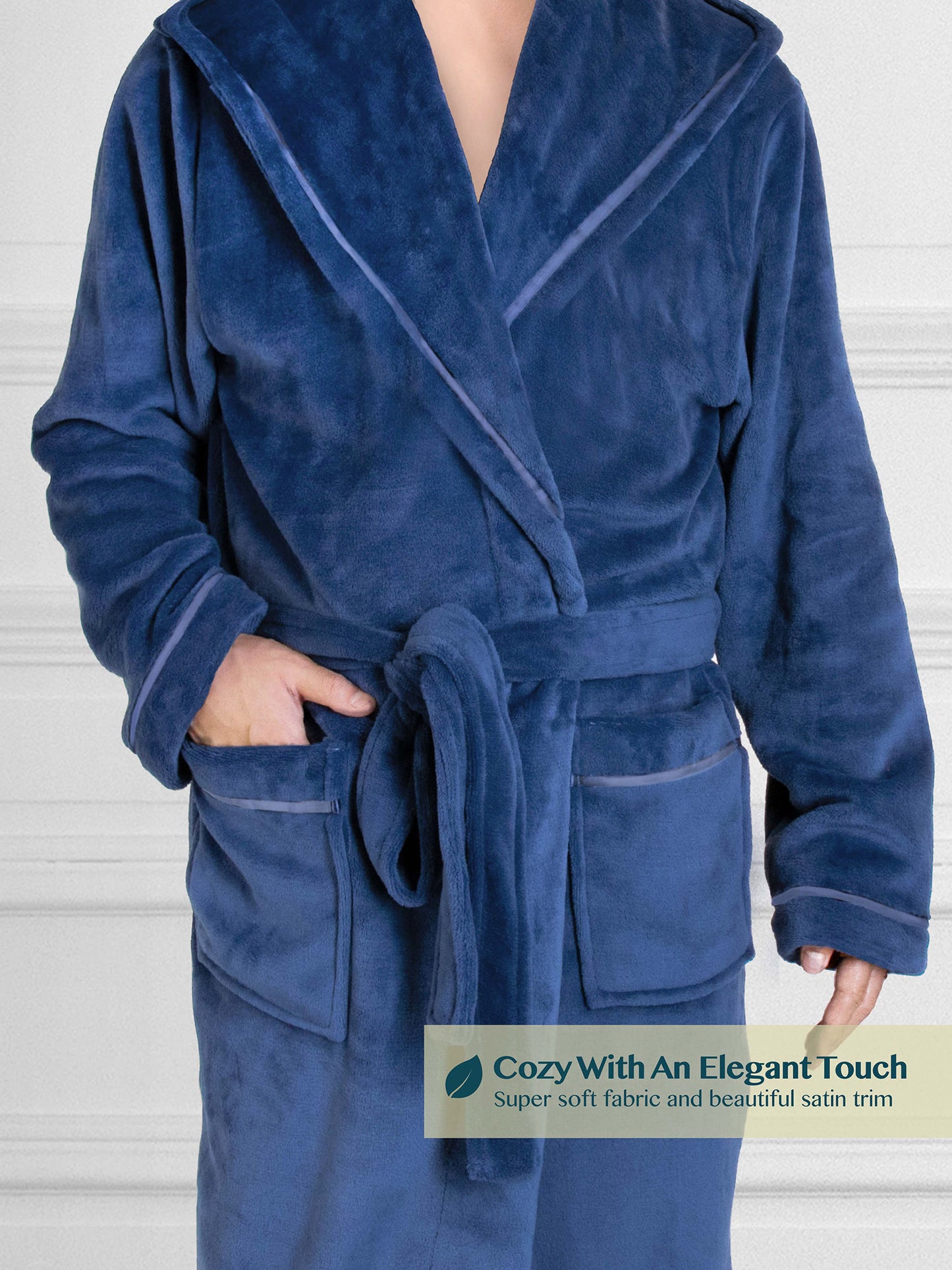 Men's Satin Trim Fleece Robe with Hood