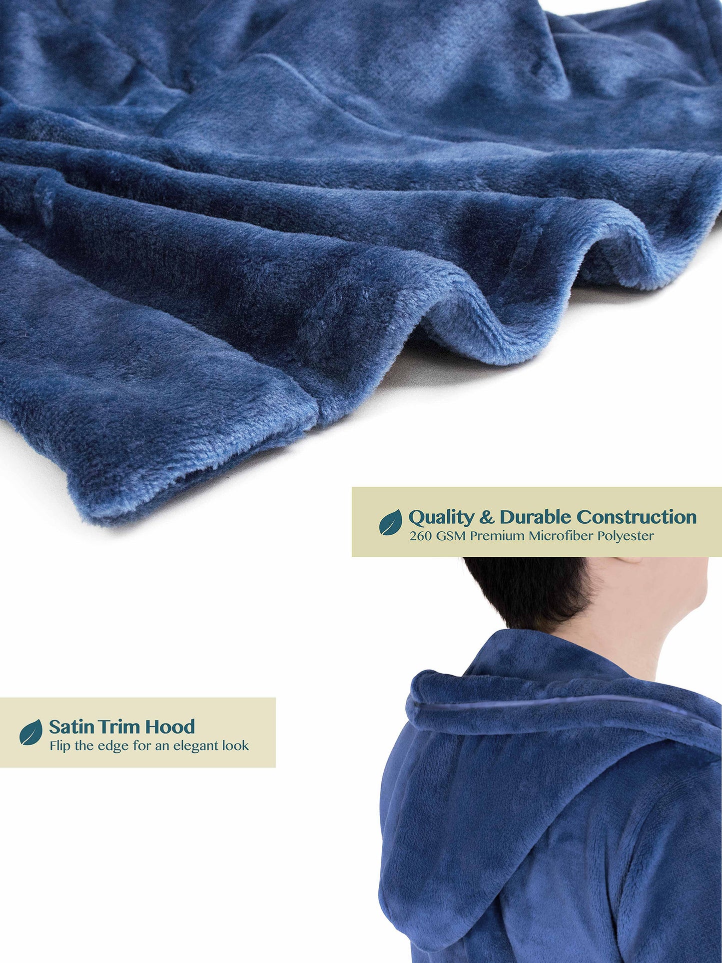 Men's Satin Trim Fleece Robe with Hood