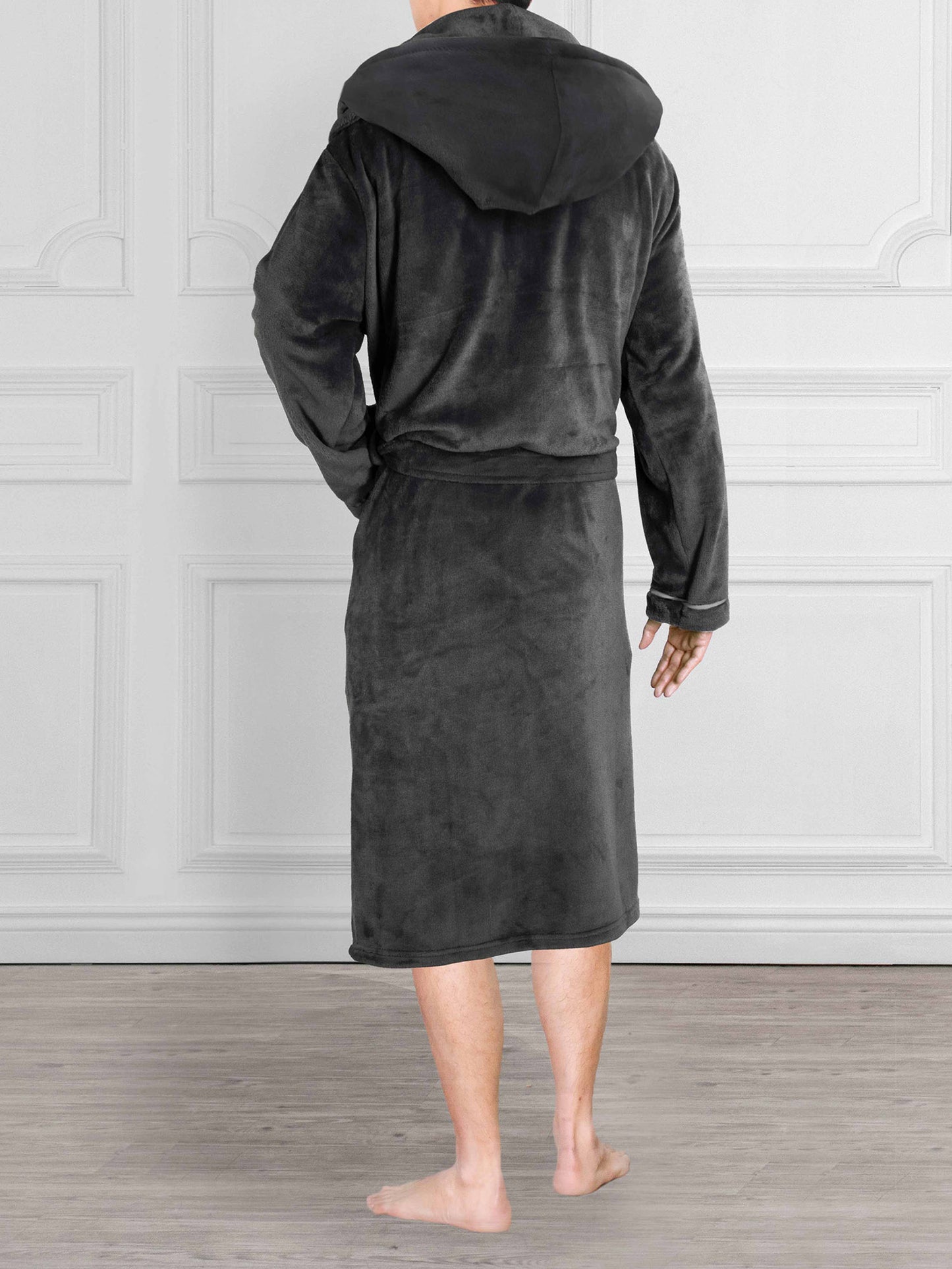 Men's Satin Trim Fleece Robe with Hood