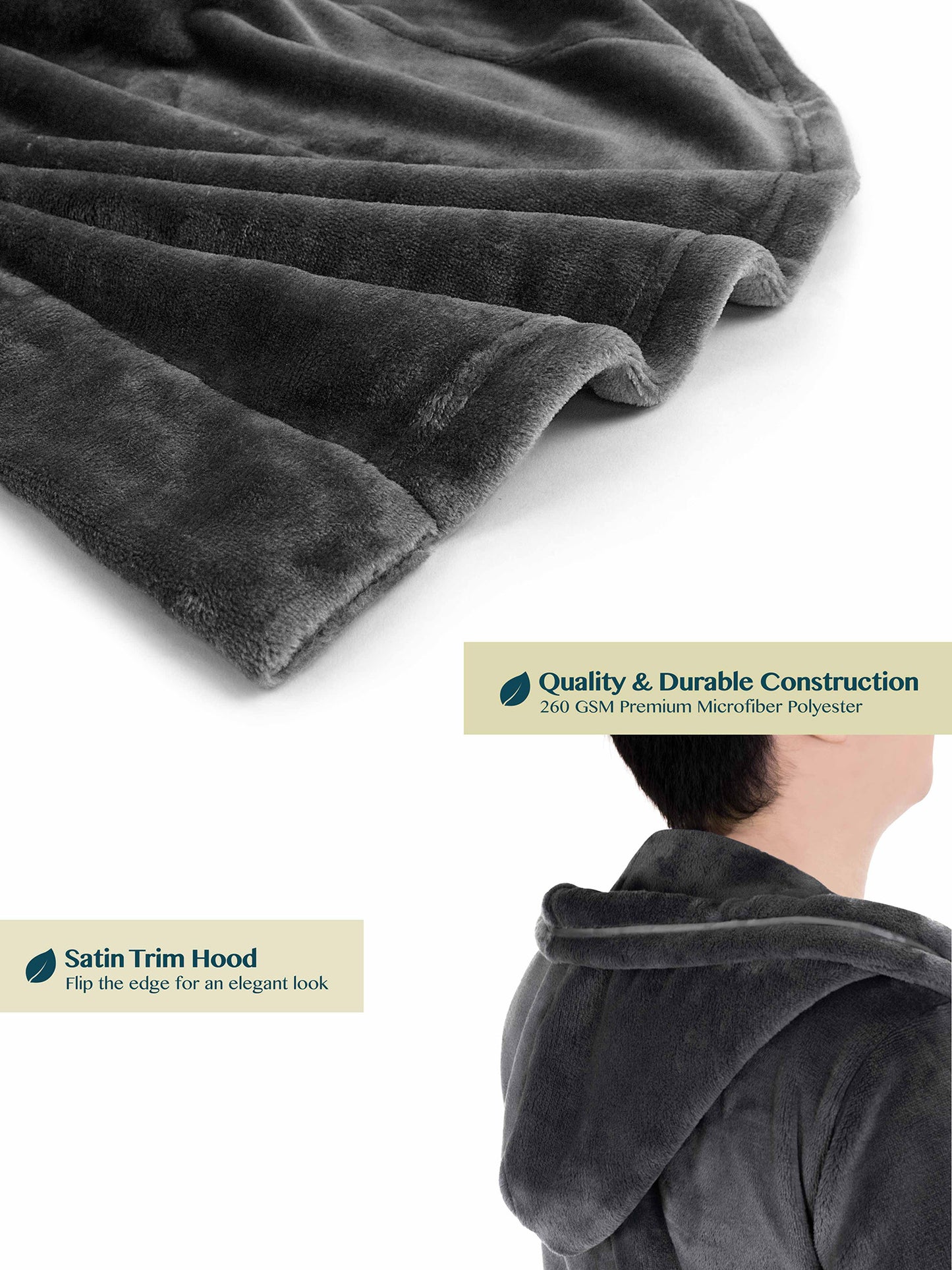 Men's Satin Trim Fleece Robe with Hood