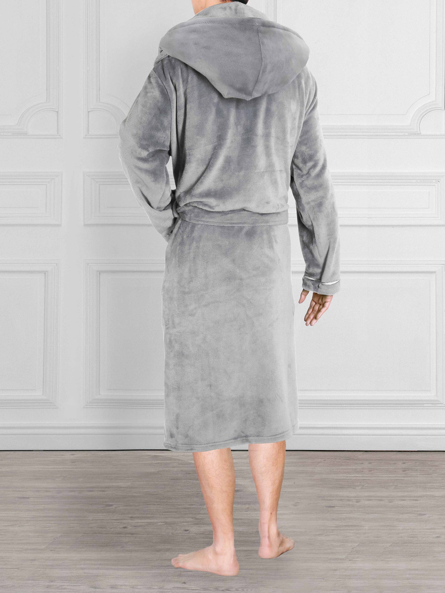 Men's Satin Trim Fleece Robe with Hood