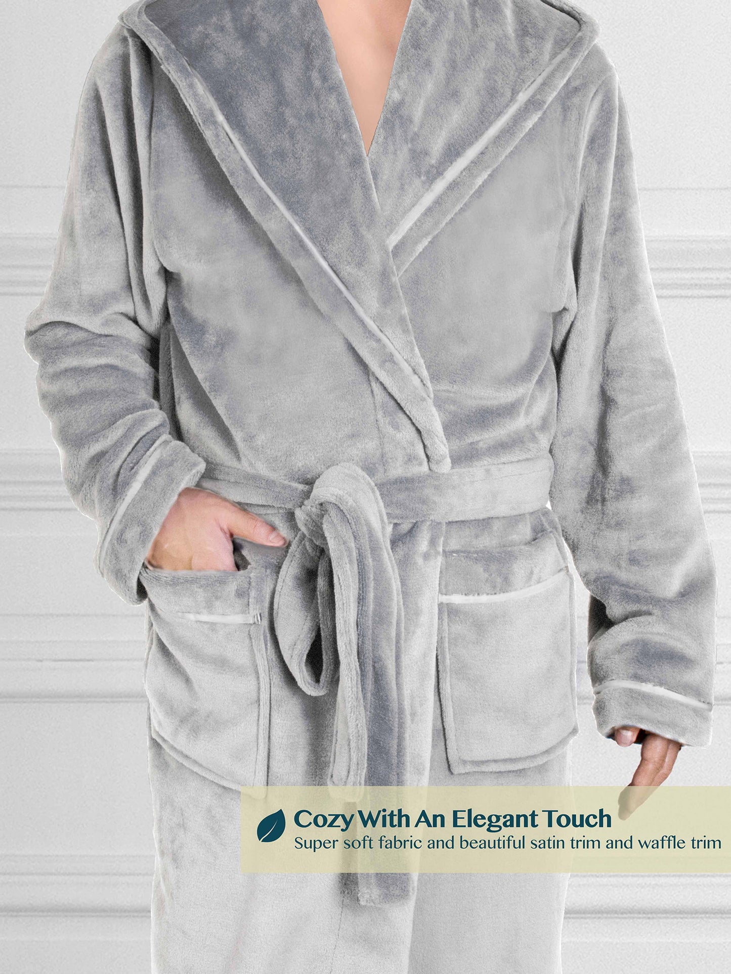 Men's Satin Trim Fleece Robe with Hood