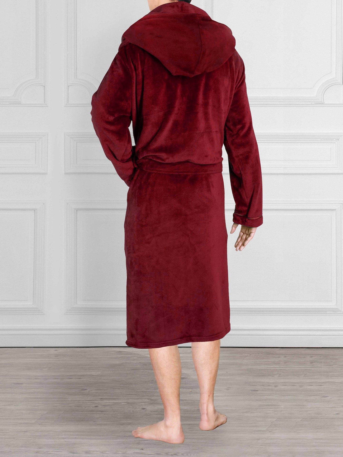 Men's Satin Trim Fleece Robe with Hood