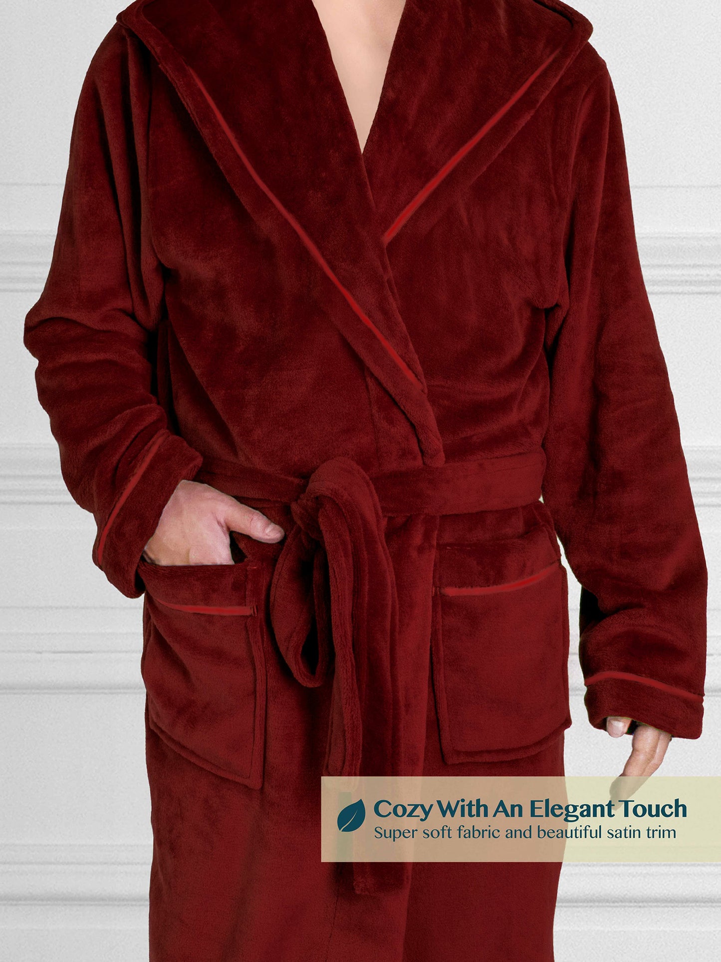 Men's Satin Trim Fleece Robe with Hood