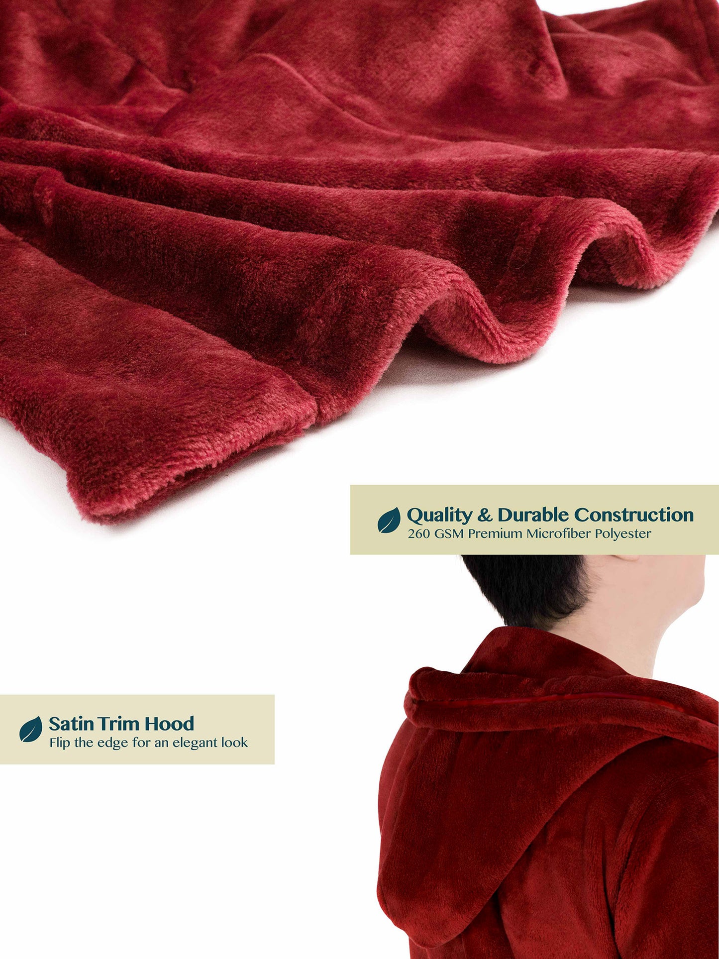 Men's Satin Trim Fleece Robe with Hood