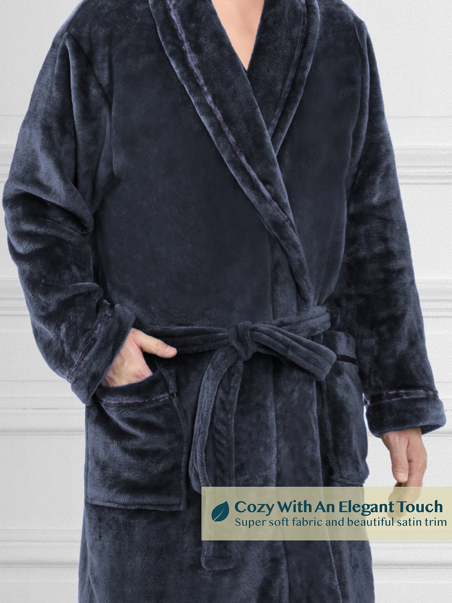 Men's Satin Trim Fleece Robe with Hood