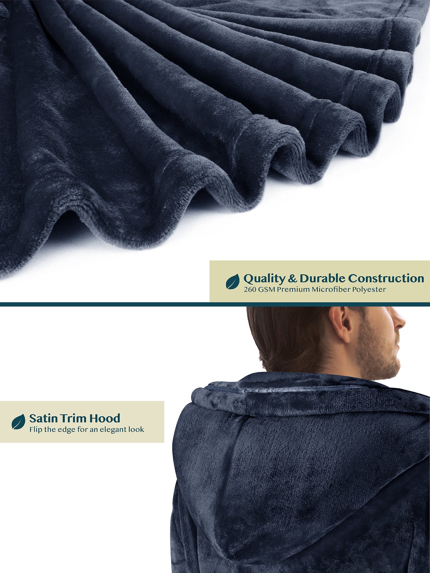 Men's Satin Trim Fleece Robe with Hood