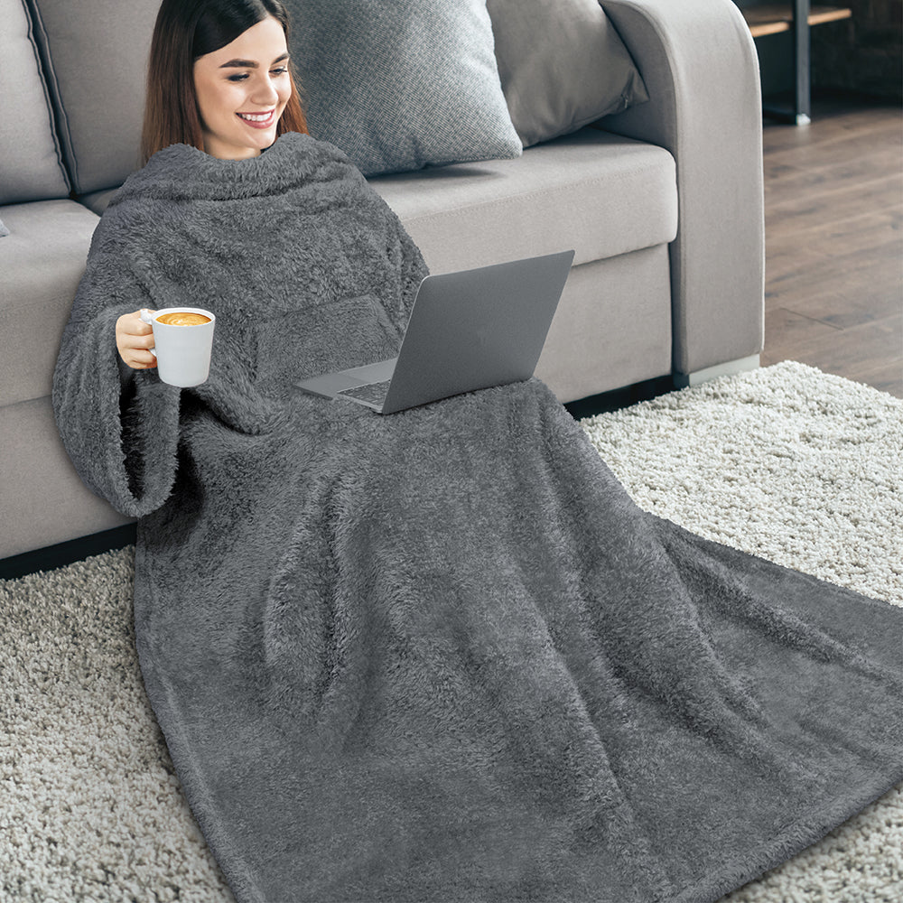 Sherpa Fluffy Blanket with Sleeves