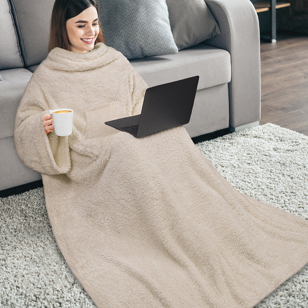 Sherpa Fluffy Blanket with Sleeves