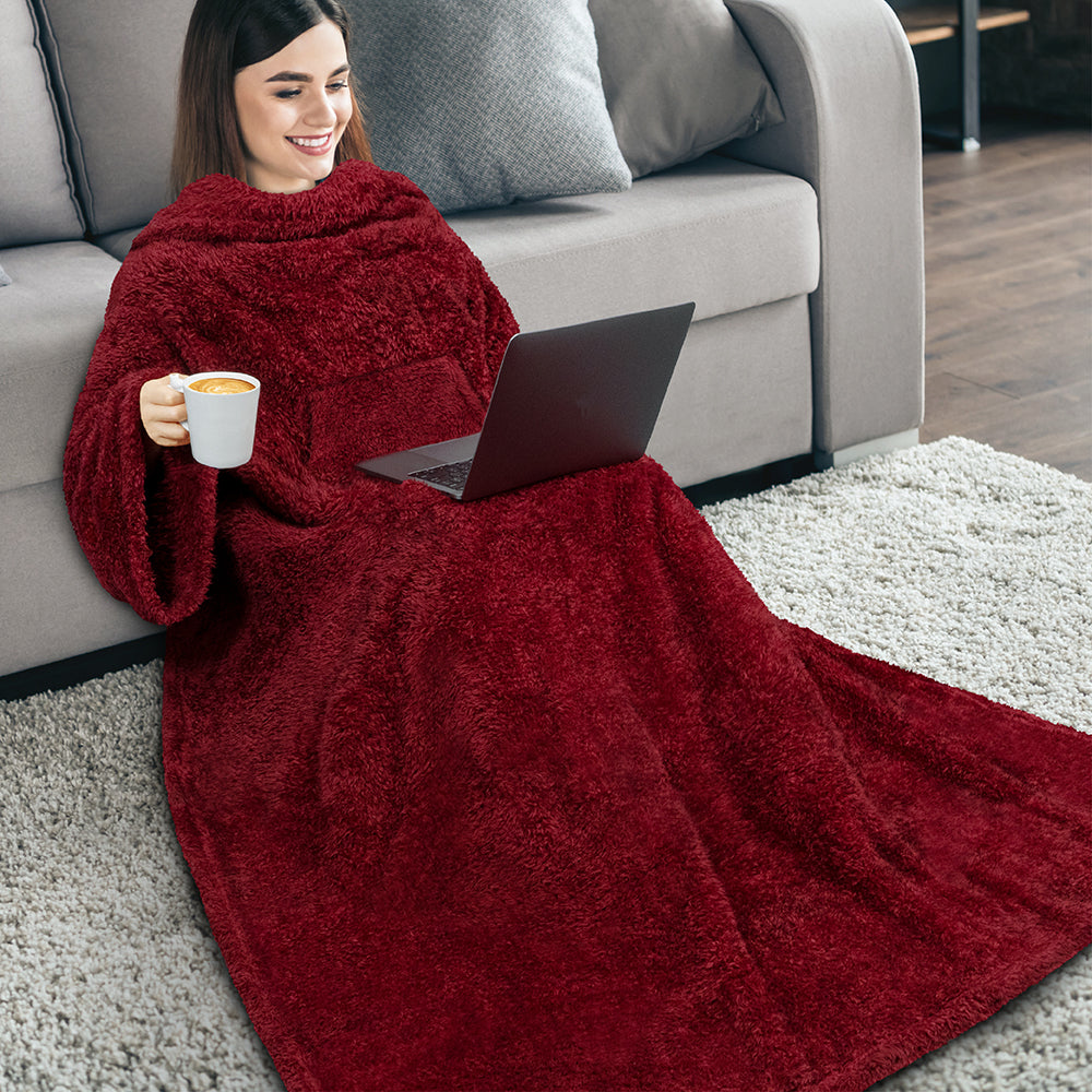 Sherpa Fluffy Blanket with Sleeves
