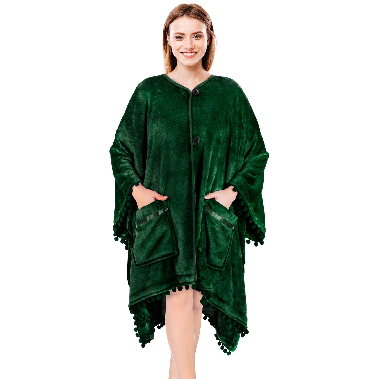 Classic Pom Pom Fringe Poncho Blanket