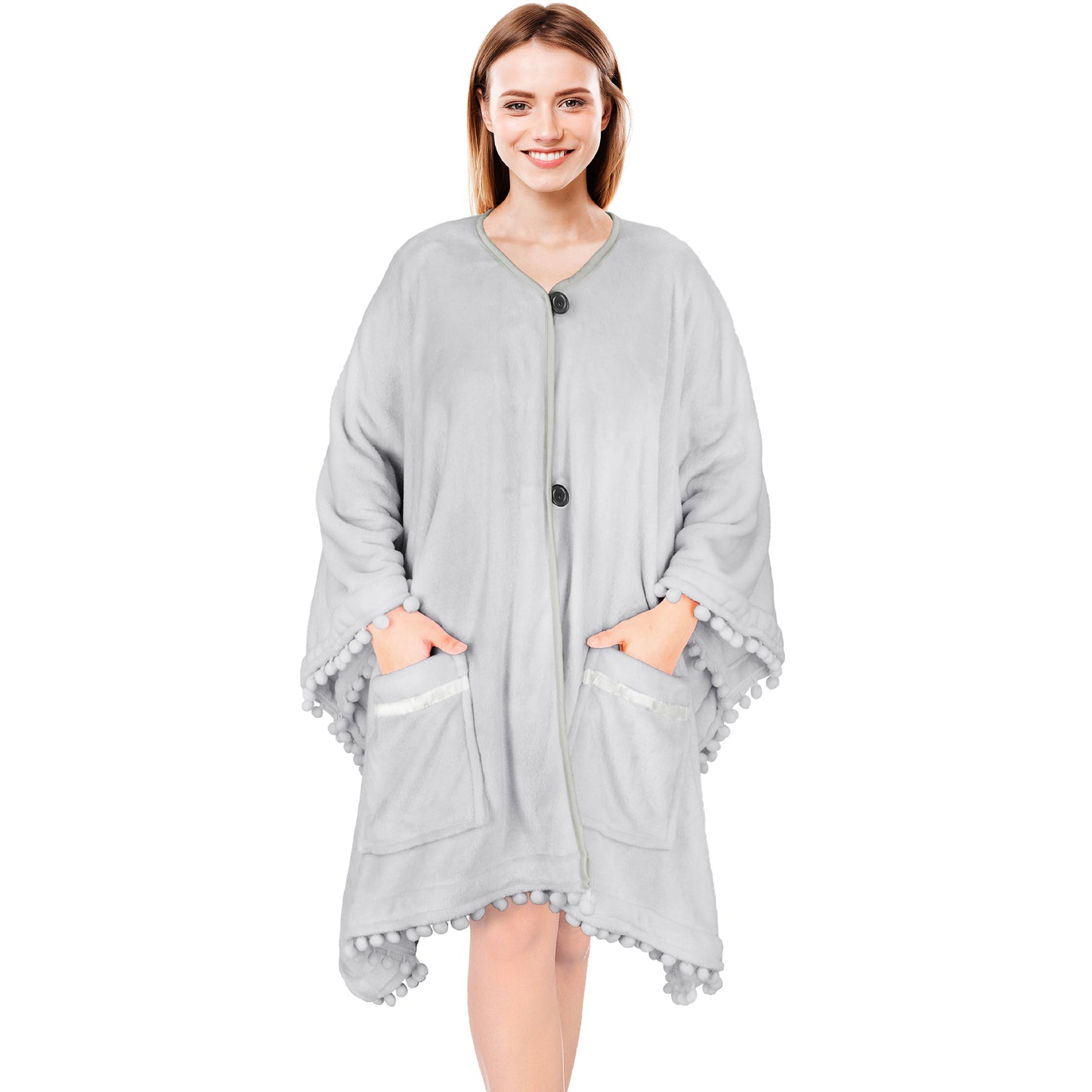 Classic Pom Pom Fringe Poncho Blanket