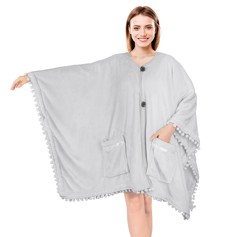 Classic Pom Pom Fringe Poncho Blanket