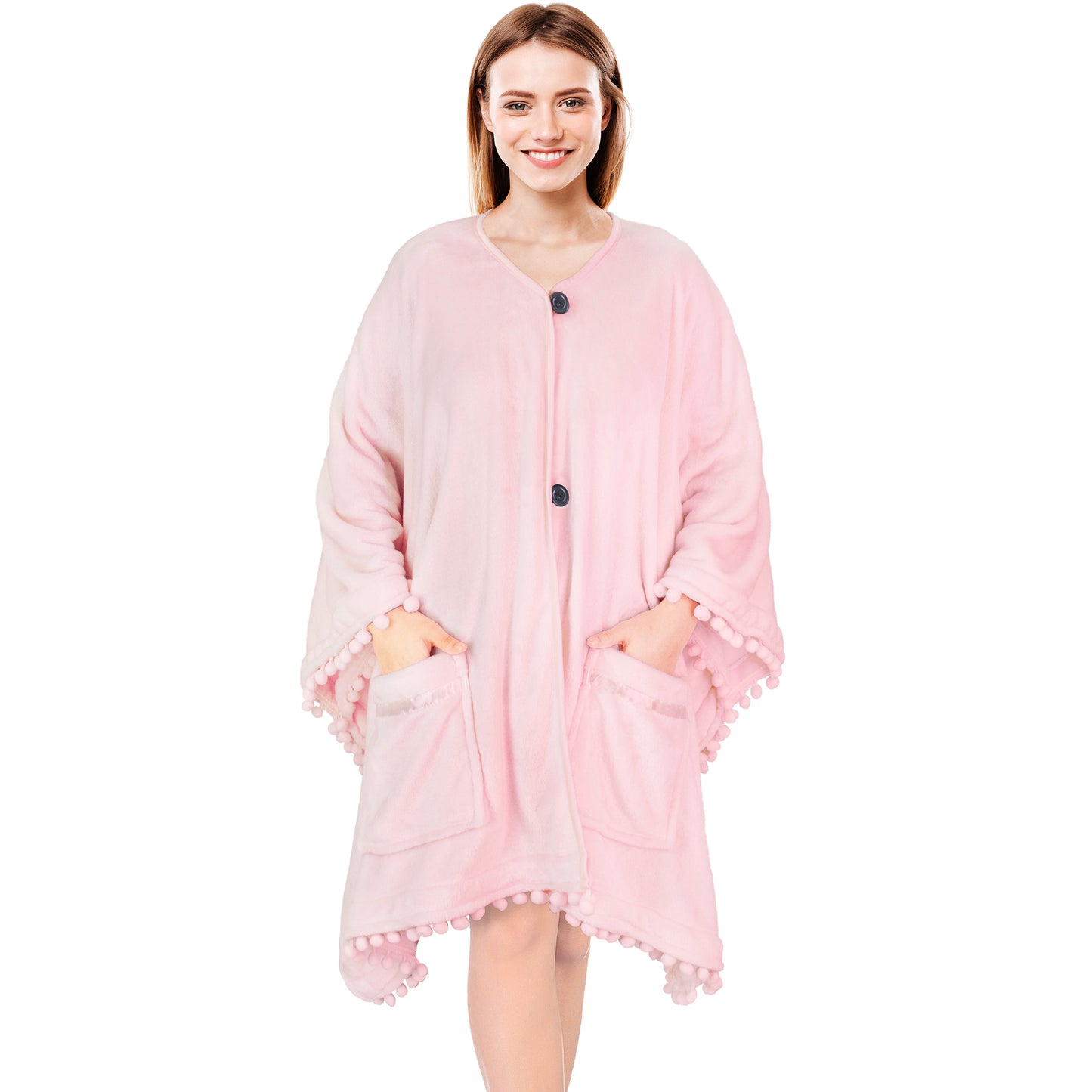 Classic Pom Pom Fringe Poncho Blanket
