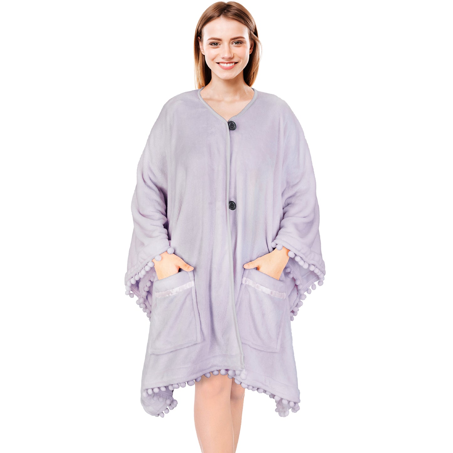 Classic Pom Pom Fringe Poncho Blanket